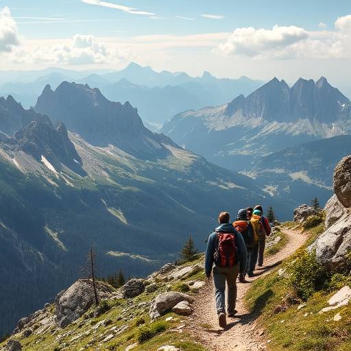 Escursionisti che camminano lungo un sentiero di montagna con viste panoramiche sulle Dolomiti