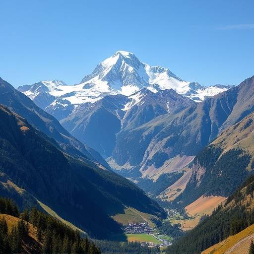 Paesaggio montuoso della Valle d'Aosta con il Monte Bianco sullo sfondo