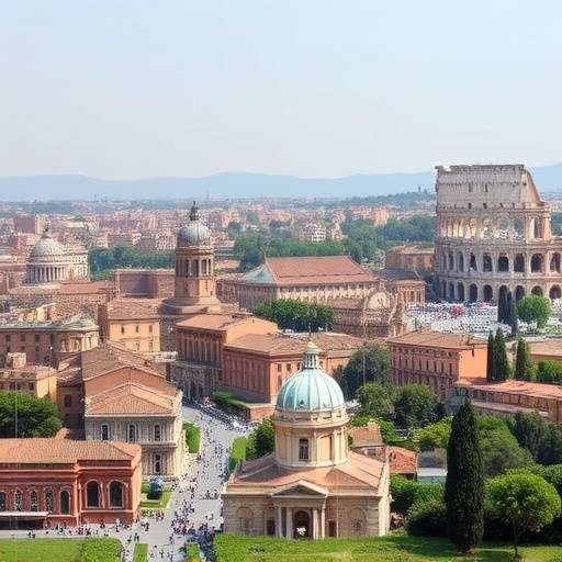Panorama di Roma con il Colosseo in primo piano