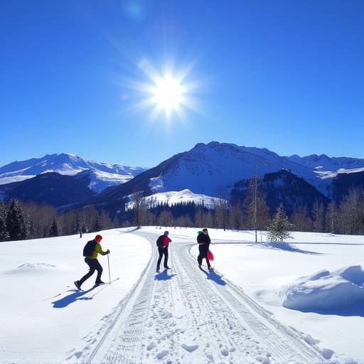 Persone che fanno sci di fondo in Val d'Aosta in una giornata di sole