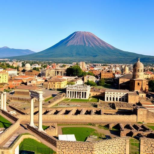 Pompei, rovine dell'antica citt&radic;&dagger; romana con il Vesuvio sullo sfondo