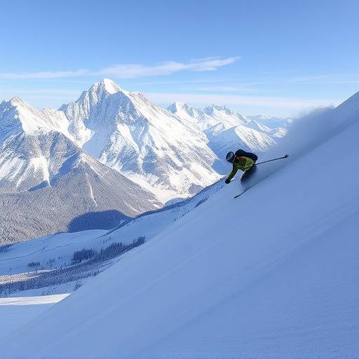 Sciatore che scende una pista innevata con le Alpi sullo sfondo
