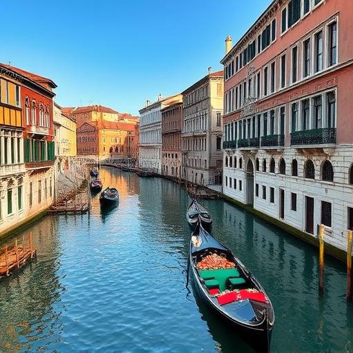 Un canale pittoresco a Venezia con gondole e palazzi storici
