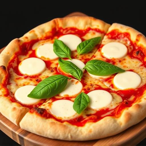 Una pizza margherita appena sfornata, con mozzarella filante e basilico