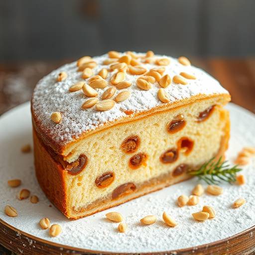 Una torta della nonna con pinoli tostati e zucchero a velo